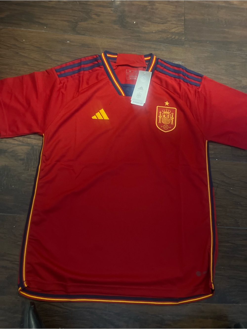 adidas Red Spain Football Short Sleeve Jersey with Yellow Accents